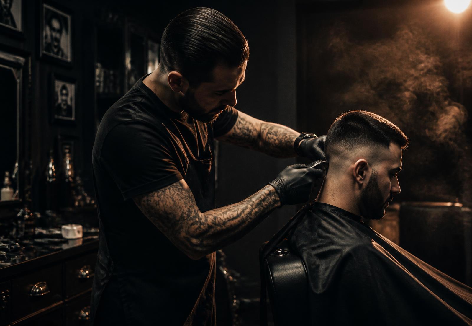 Barberare klipper en skin fade i Stads Barbershop i Västervik